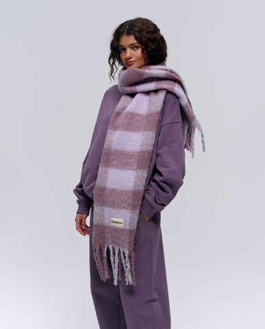 Brushed Check Branded Scarf - Purple