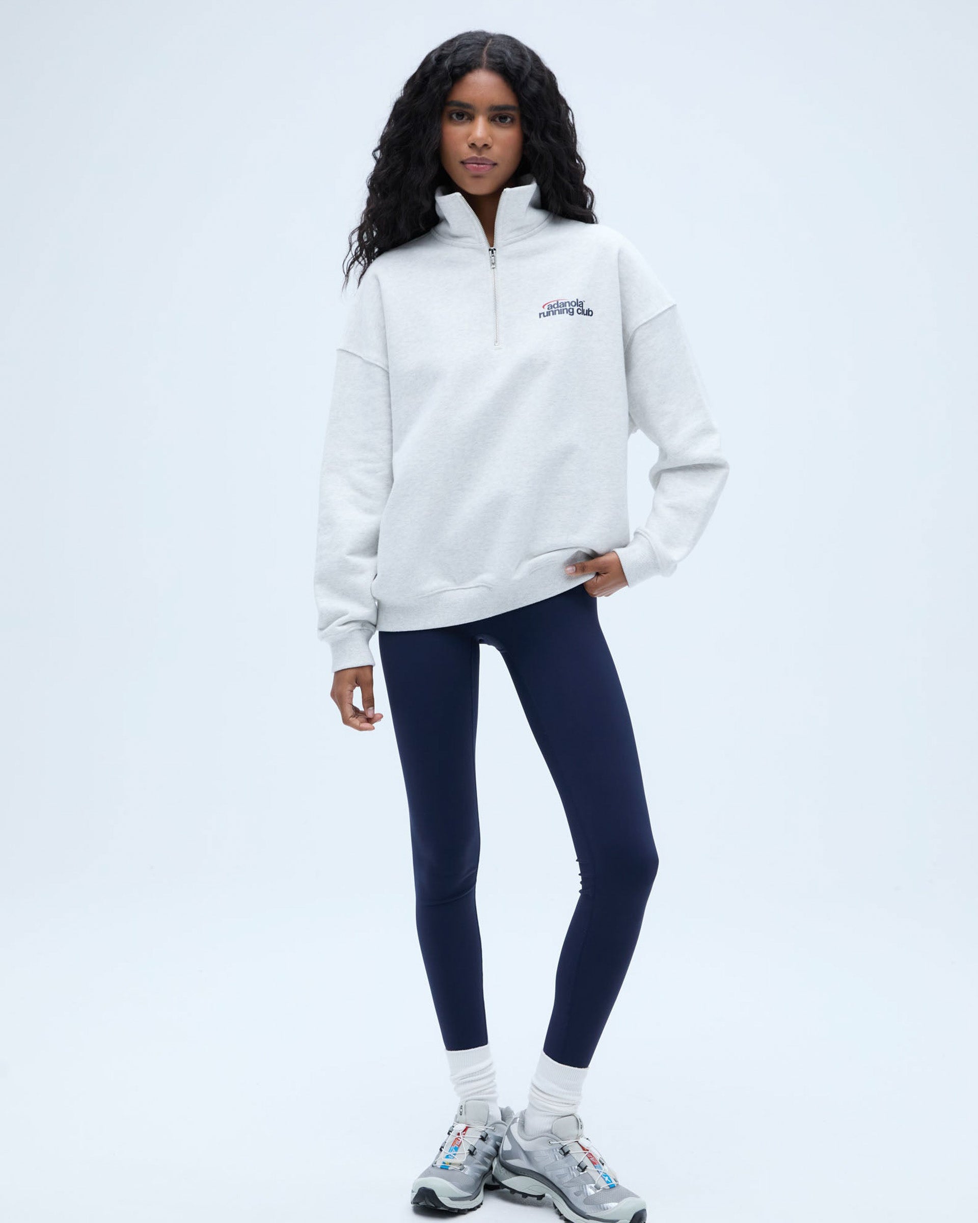 Runners Oversized Funnel Neck Zip Sweatshirt - Light Grey Melange/Clas