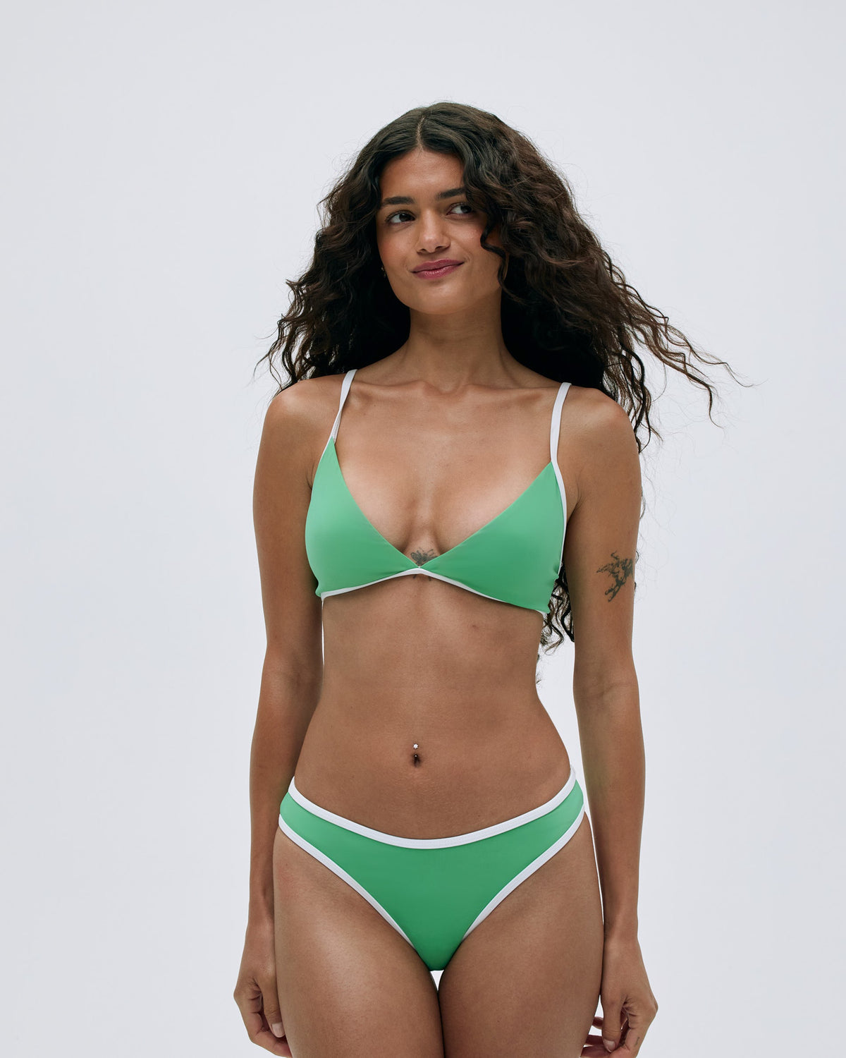 Contrast Triangle Bikini Top Jade Green Marshmallow