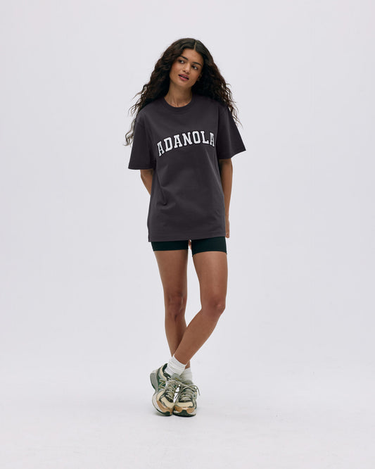 Varsity Short Sleeve Oversized T-shirt - Coffee Bean/White