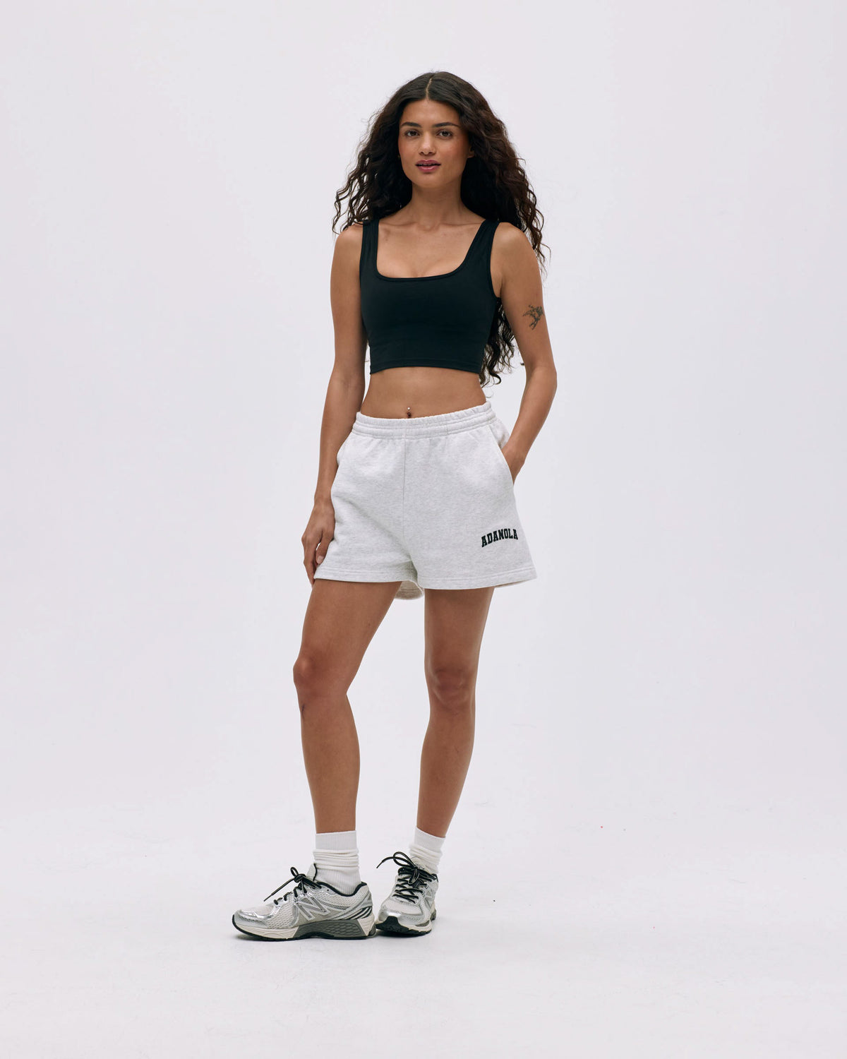 Varsity Sweat Shorts Light Grey Melange Black