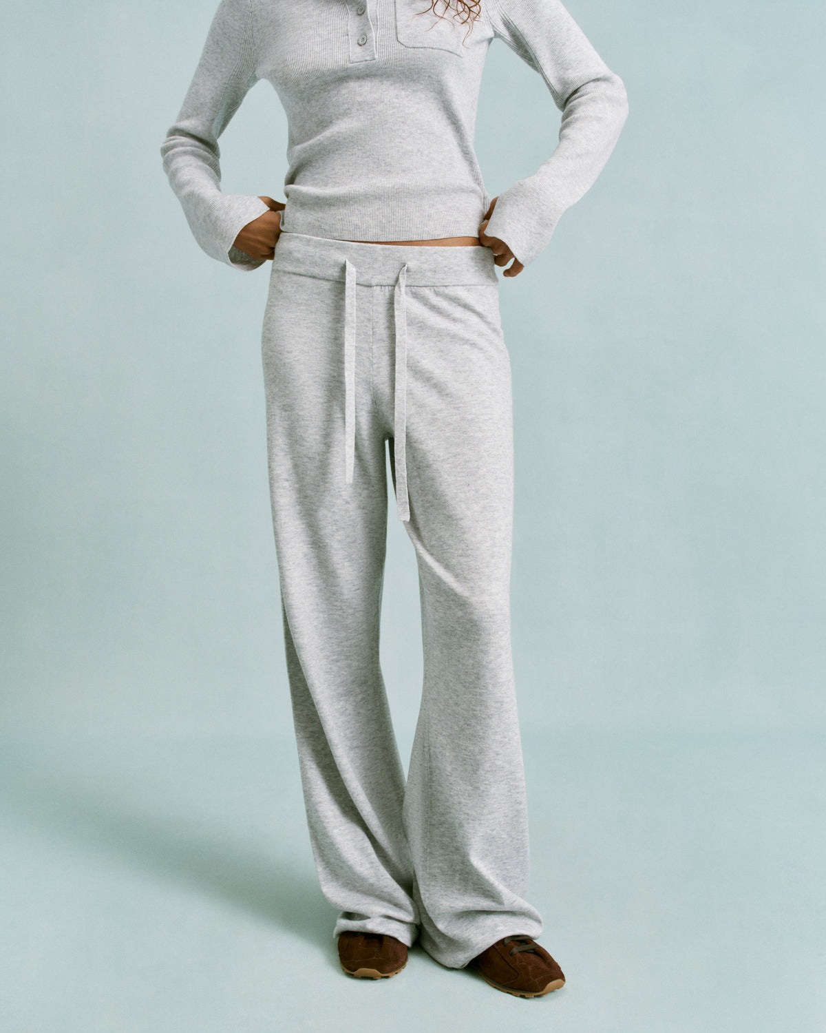 Knit Straight Leg Trousers Light Grey Melange
