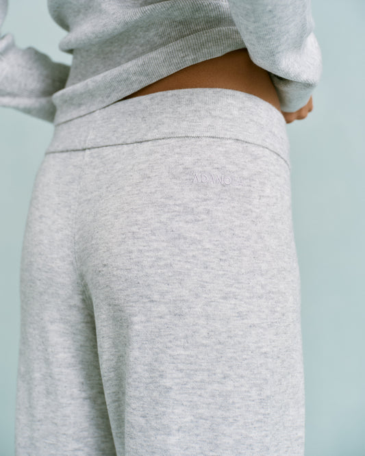 Knit Straight Leg Trousers - Light Grey Melange