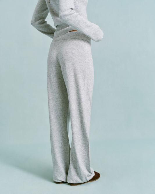 Knit Straight Leg Trousers - Light Grey Melange