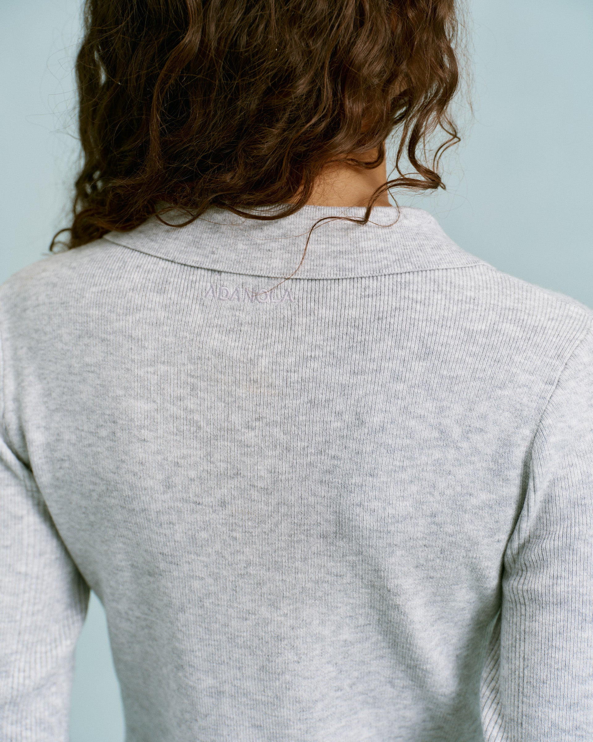 Knit Long Sleeve Button Up Top - Light Grey Melange