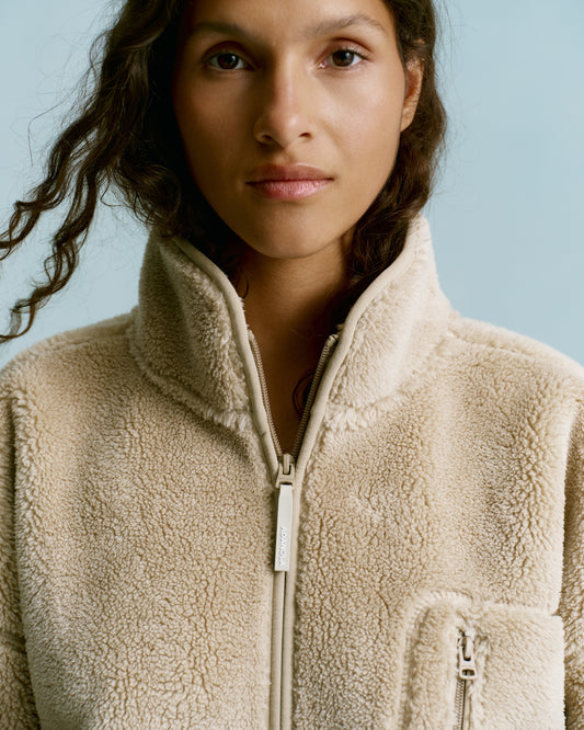 Oversized Pocket Zip Through Fleece - Sand