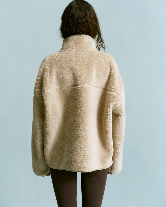 Oversized Pocket Zip Through Fleece - Sand