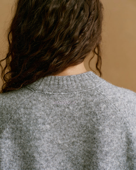 Knit Oversized Crew Sweatshirt - Dark Grey Melange