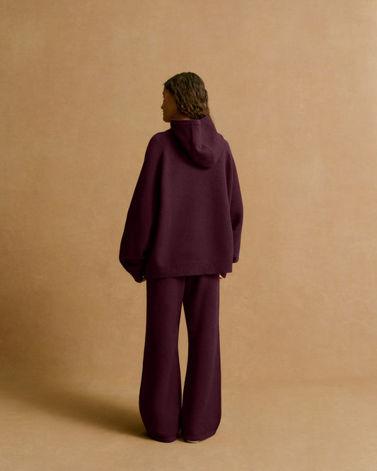 Varsity Oversized Knit Hoodie - Dark Cherry/Marshmallow White