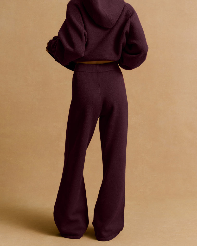 Varsity Knit Straight Leg Sweatpants - Dark Cherry/Marshmallow White