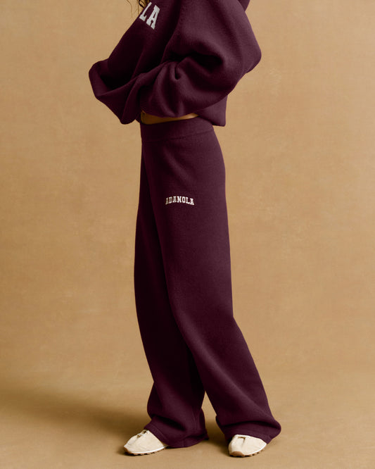 Varsity Knit Straight Leg Sweatpants - Dark Cherry/Marshmallow White