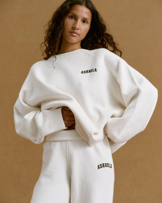 Varsity Knit Straight Leg Sweatpants - Cream/Coffee Bean