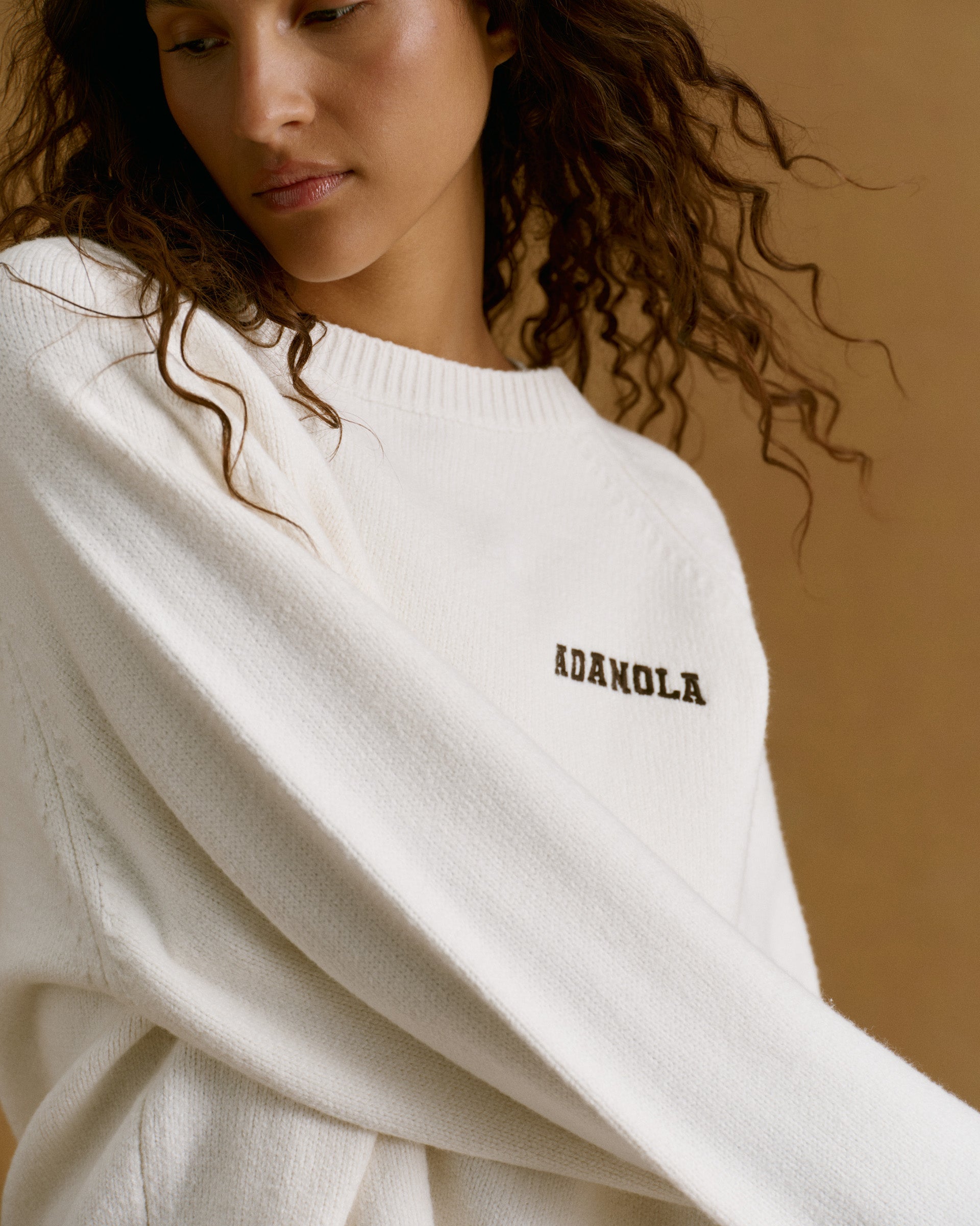 Chest Varsity Oversized Knit Sweatshirt - Cream/Coffee Bean