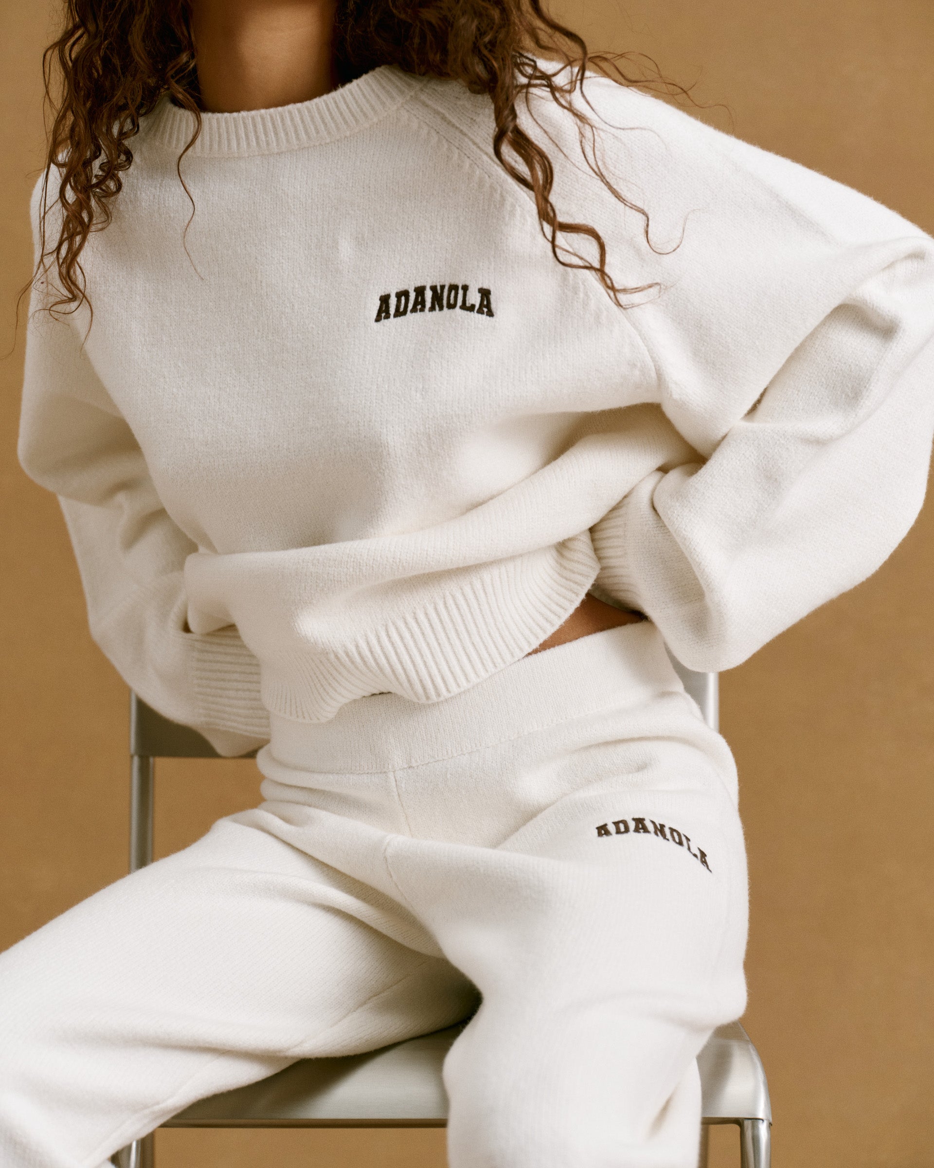 Chest Varsity Oversized Knit Sweatshirt - Cream/Coffee Bean