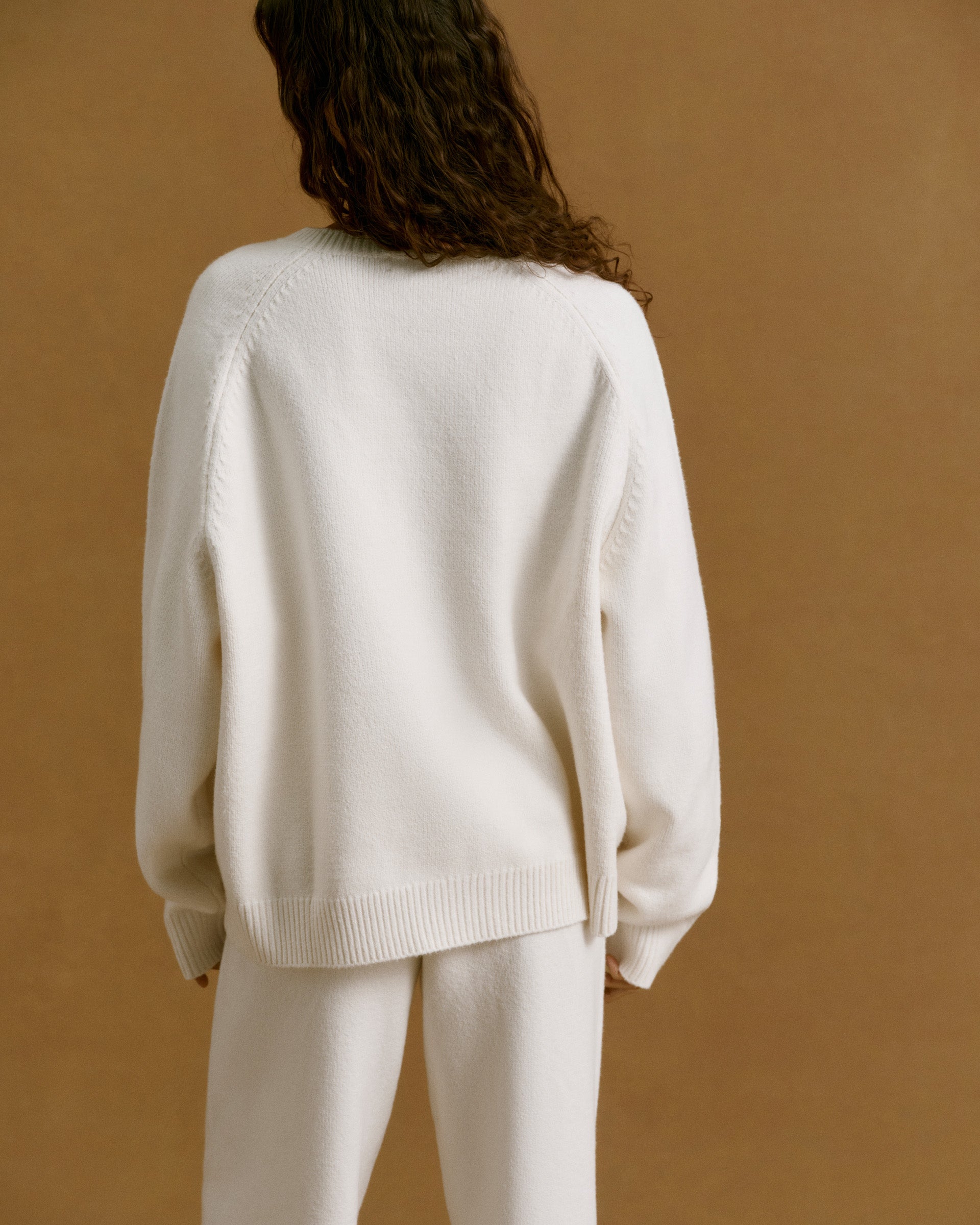 Chest Varsity Oversized Knit Sweatshirt - Cream/Coffee Bean