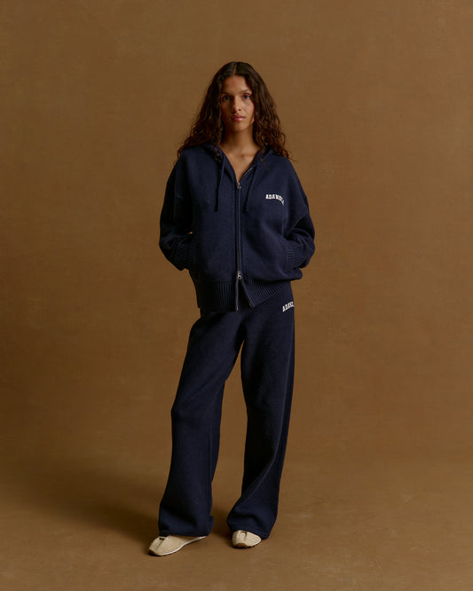 Varsity Knit Straight Leg Sweatpants - Navy Blue/Marshmallow White