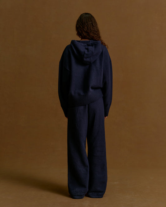 Varsity Knit Straight Leg Sweatpants - Navy Blue/Marshmallow White