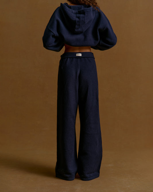 Varsity Knit Straight Leg Sweatpants - Navy Blue/Marshmallow White