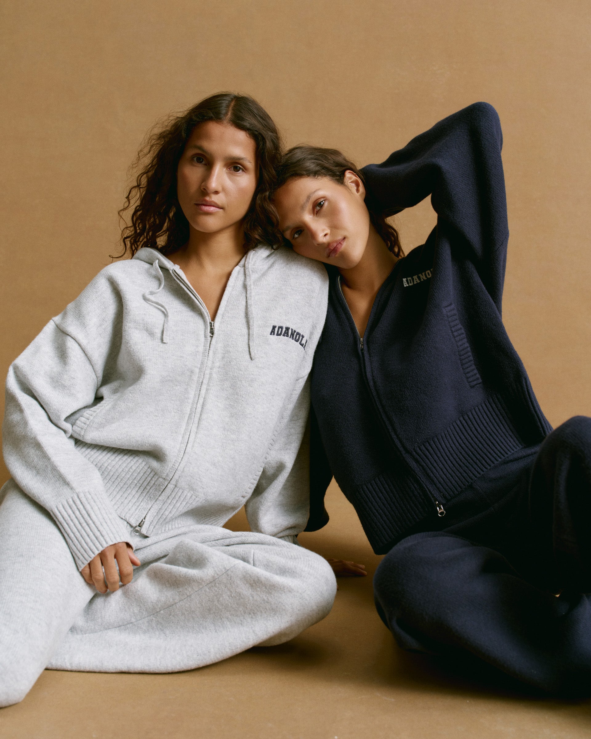 Varsity Knit Hooded Bomber Jacket - Navy Blue/Marshmallow White