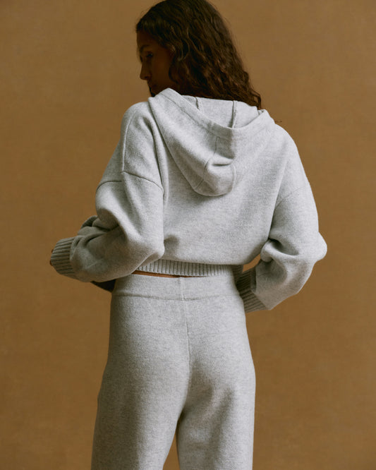 Varsity Knit Straight Leg Sweatpants - Light Grey Melange/Navy Blue