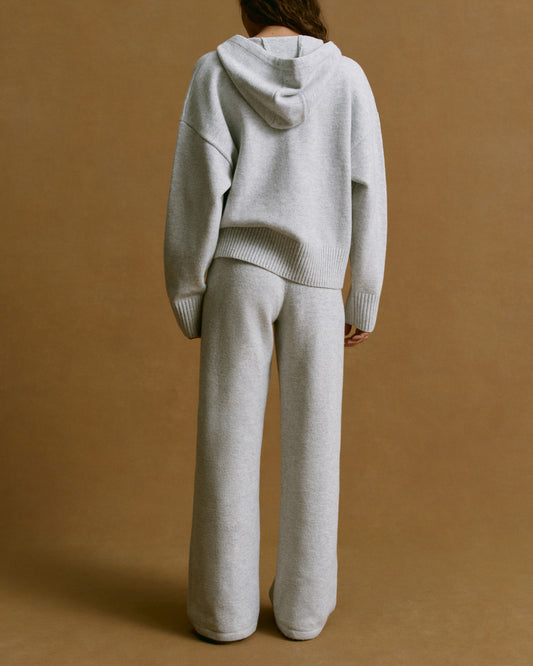 Varsity Knit Straight Leg Sweatpants - Light Grey Melange/Navy Blue