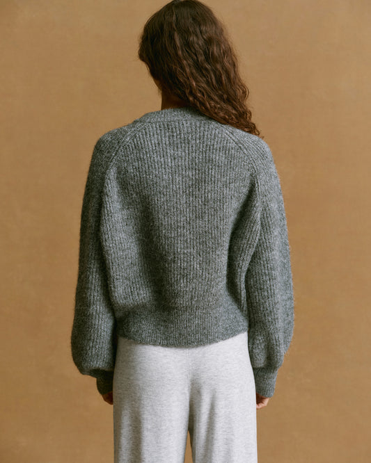 Knit Button Up Cardigan - Dark Grey Melange