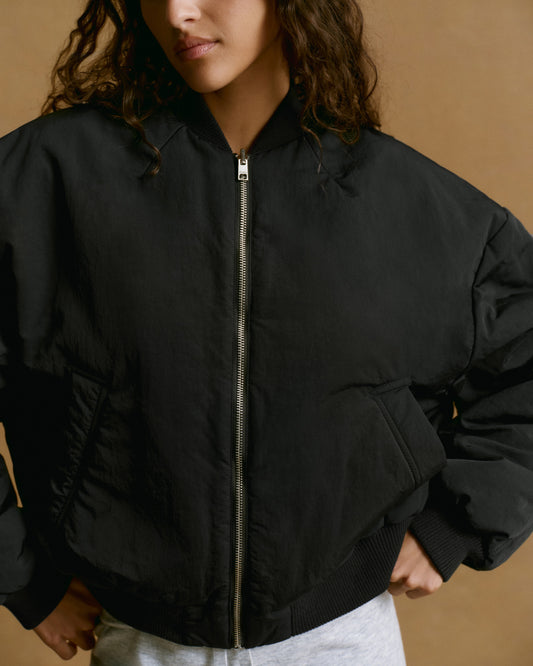 Drop Shoulder Reversible Bomber Jacket - Black/Olive Green
