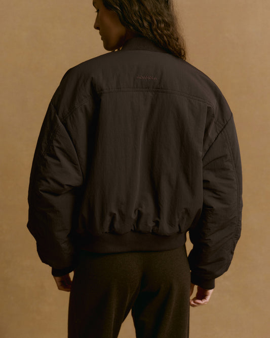 Drop Shoulder Reversible Bomber Jacket - Coffee Bean/Marshmallow White