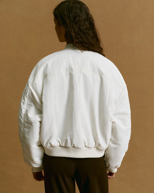 Drop Shoulder Reversible Bomber Jacket - Coffee Bean/Marshmallow White