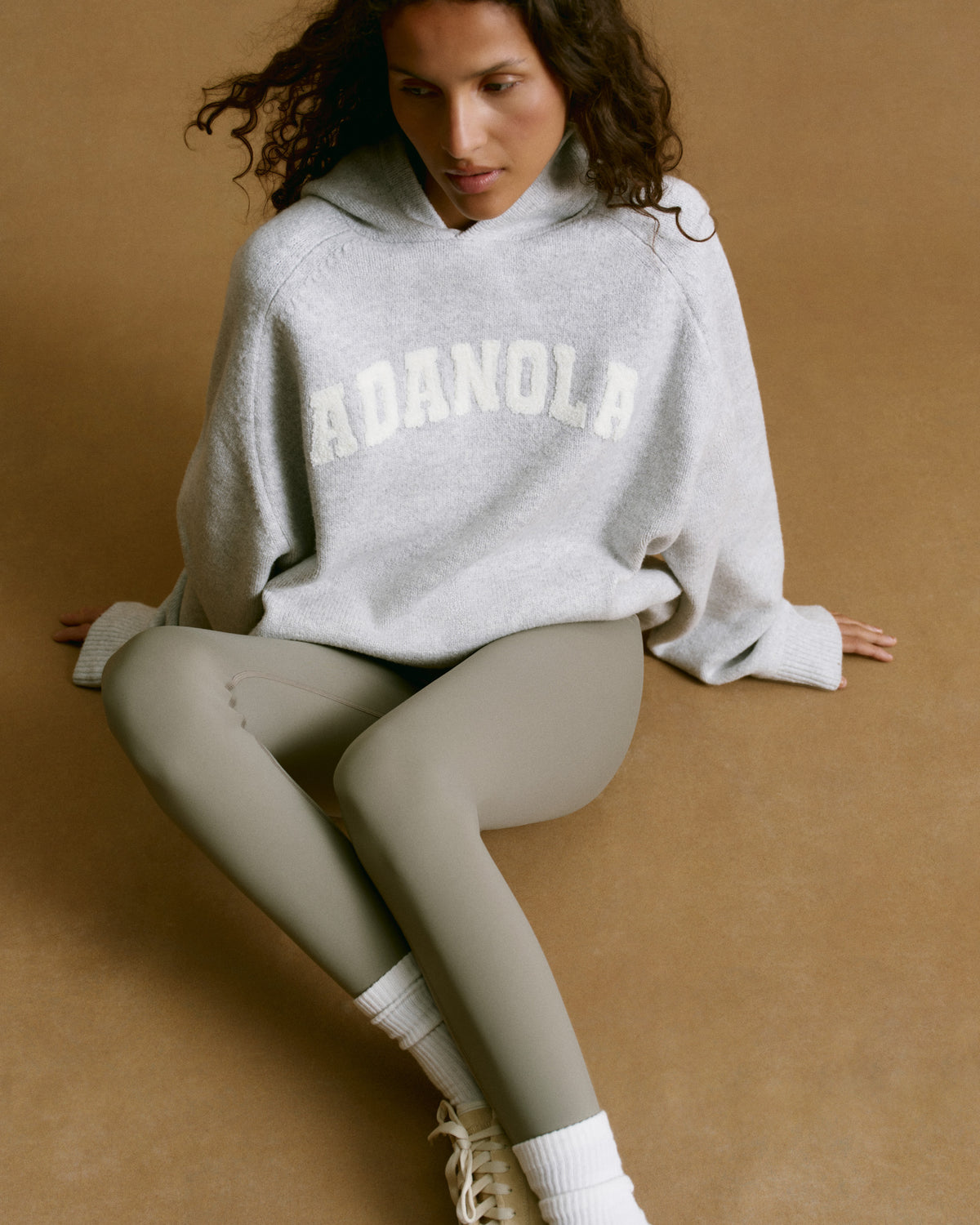 Varsity Boucle Oversized Knit Hoodie Light Grey Melange Marshmallow White