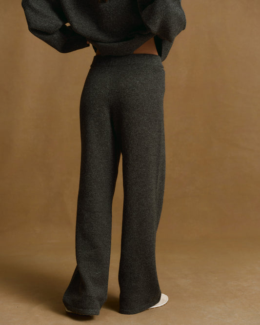 Varsity Knit Straight Leg Sweatpants - Charcoal Grey/Marshmallow White