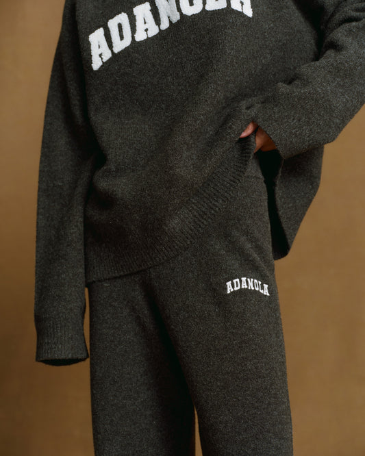 Varsity Knit Straight Leg Sweatpants - Charcoal Grey/Marshmallow White