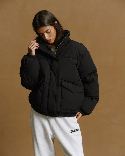 Funnel Neck Puffer Jacket - Black