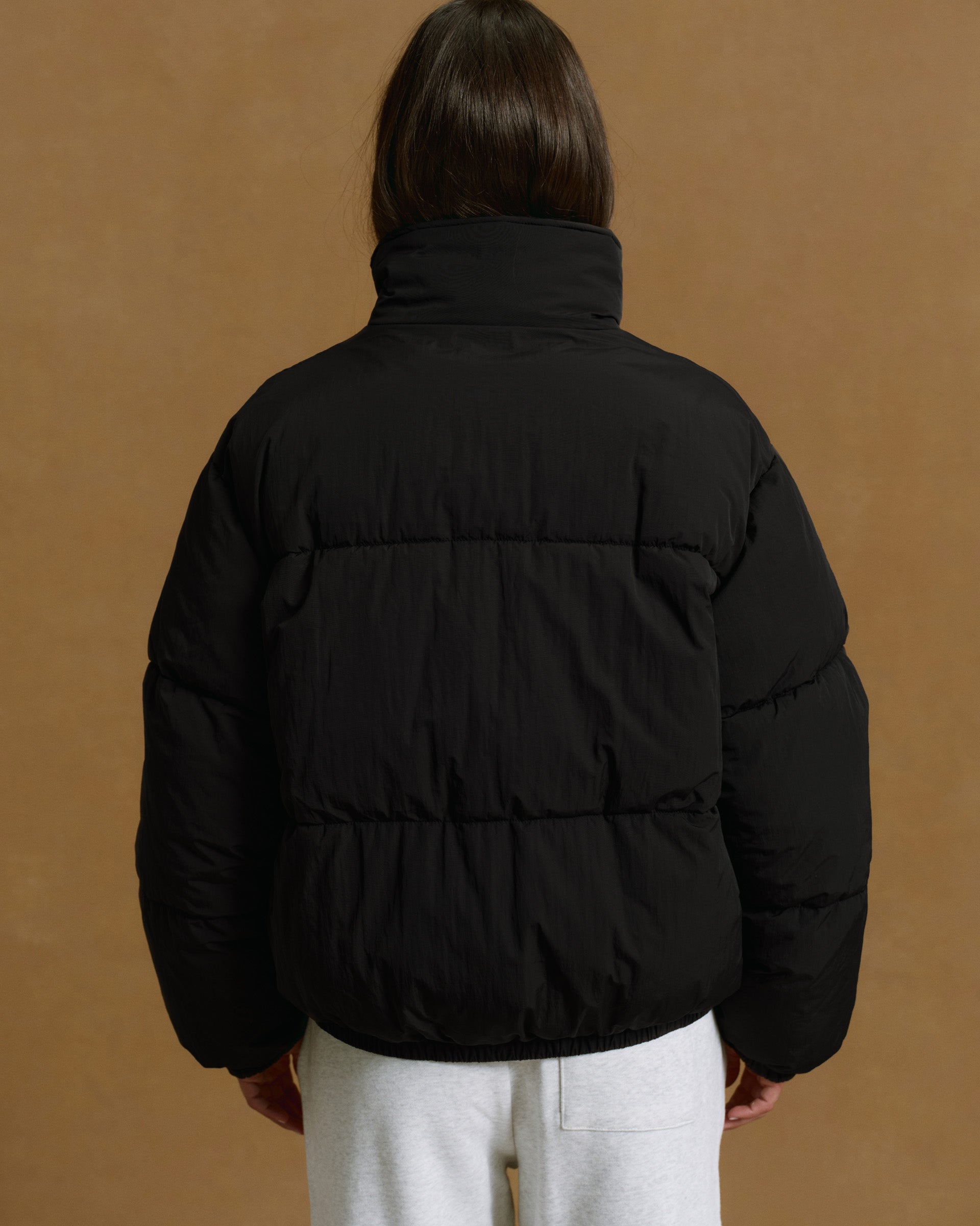 Funnel Neck Puffer Jacket - Black