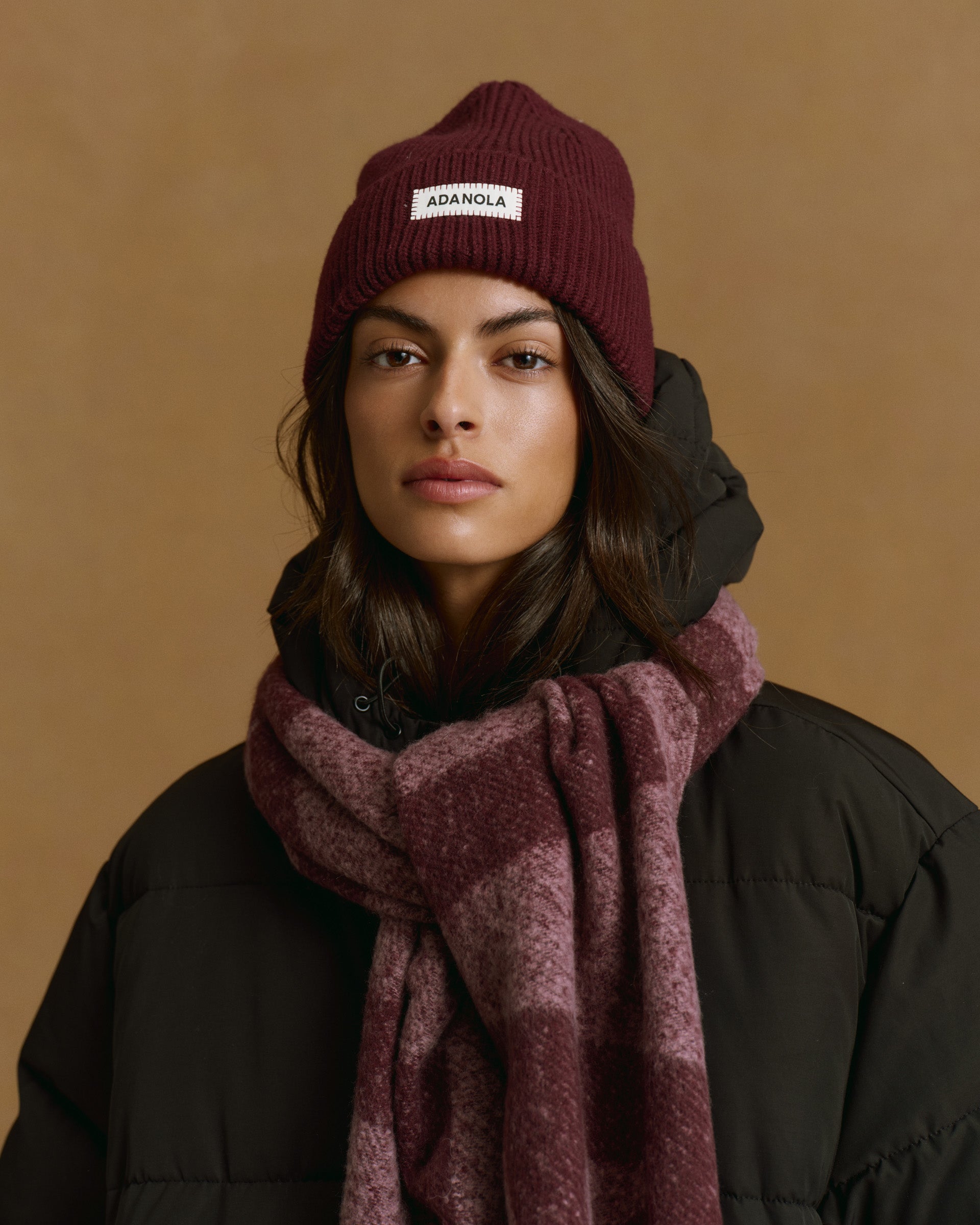 Dark cherry knitted branded beanie