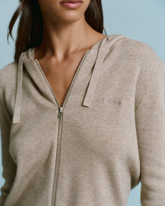 Knit Zip Up Hoodie - Sand