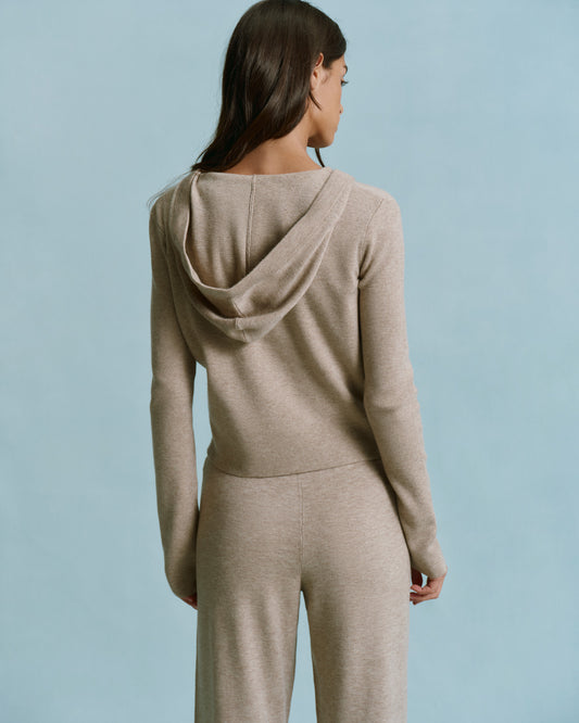 Knit Zip Up Hoodie - Sand