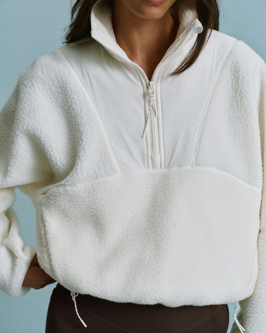 Seam Detail Quarter Zip Polar Fleece - Marshmallow White