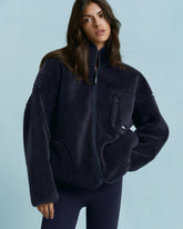 Oversized Pocket Zip Through Fleece - Navy Blue