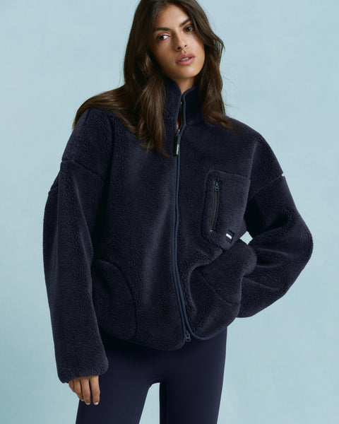 Oversized Pocket Zip Through Fleece - Navy Blue – Adanola