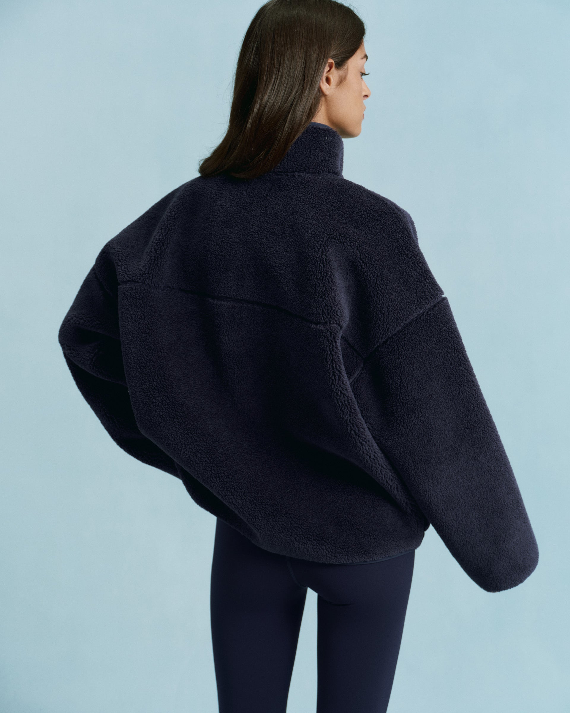 Oversized Pocket Zip Through Fleece - Navy Blue – Adanola