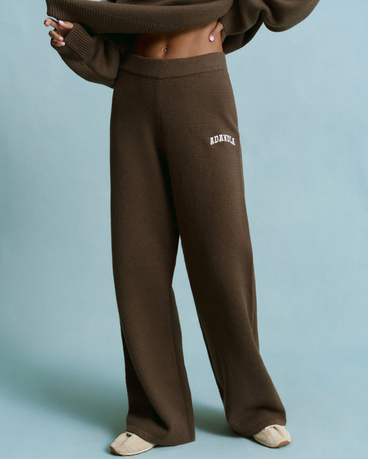 Varsity Knit Straight Leg Sweatpants - Dark Cocoa Brown/Marshmallow White
