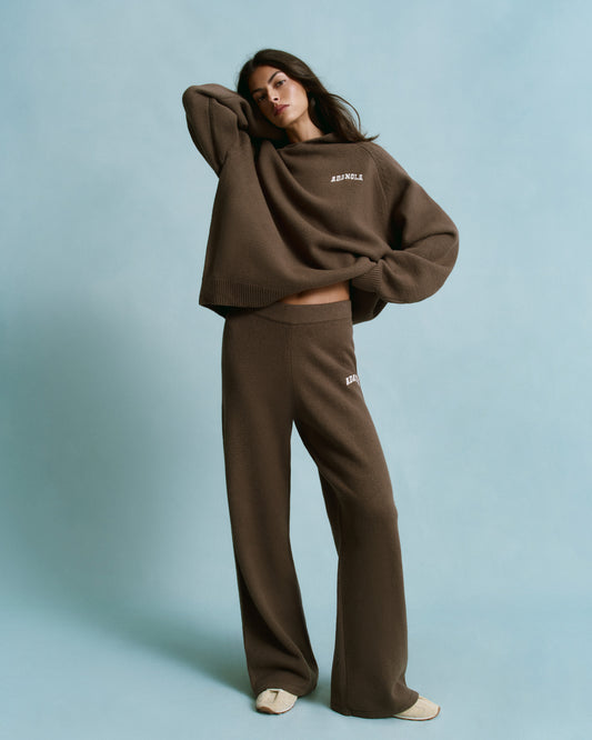 Varsity Knit Straight Leg Sweatpants - Dark Cocoa Brown/Marshmallow White