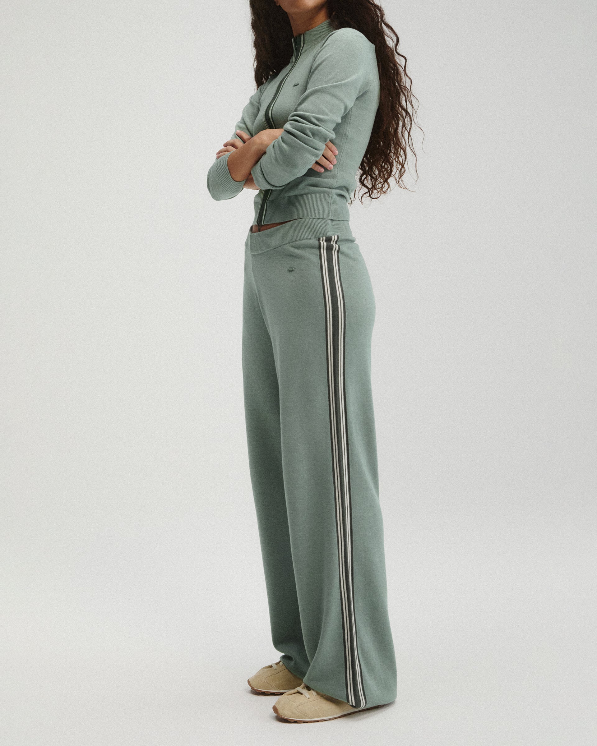 Knit Stripe Straight Leg Trousers - Cloud Blue