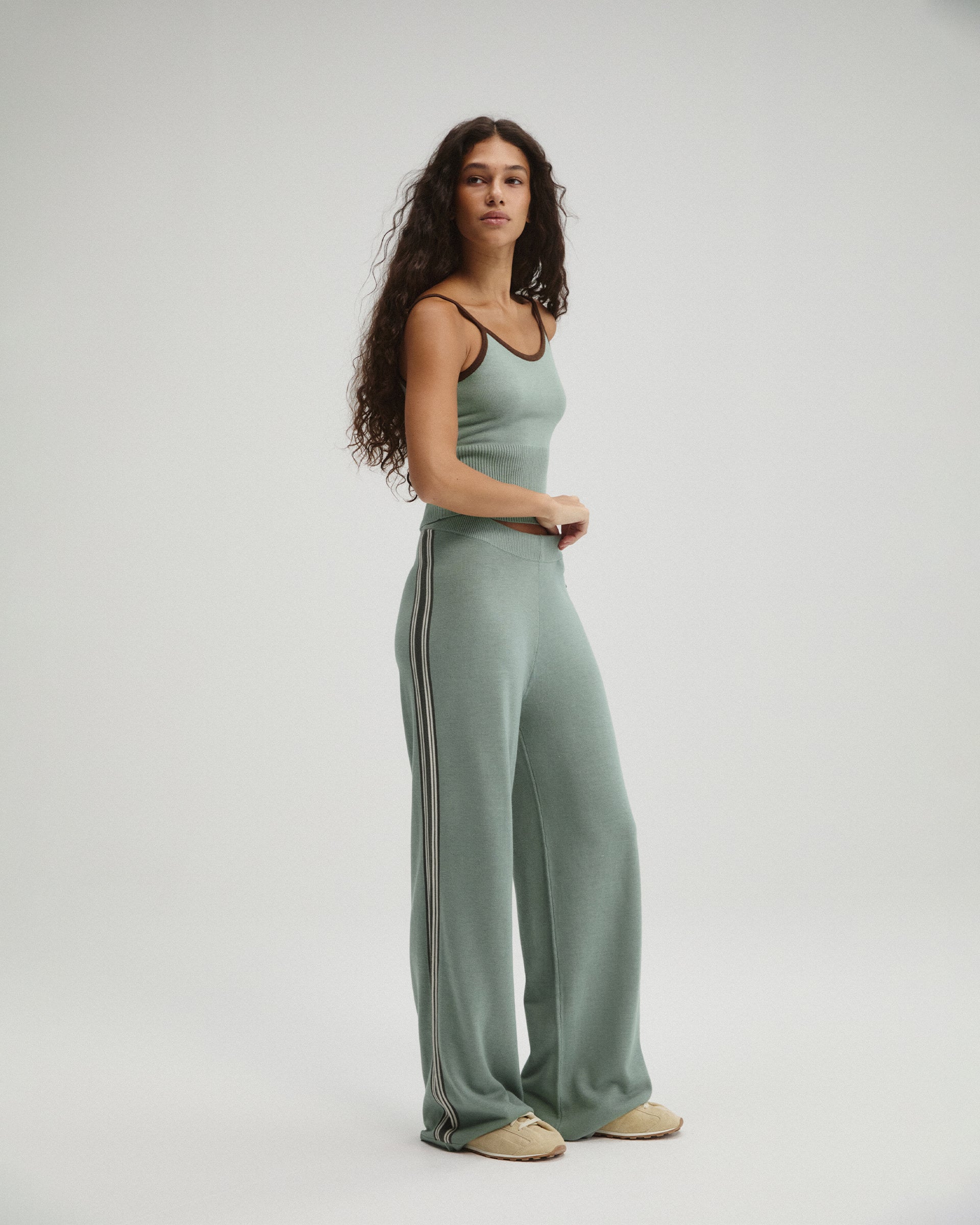 Knit Stripe Straight Leg Trousers - Cloud Blue