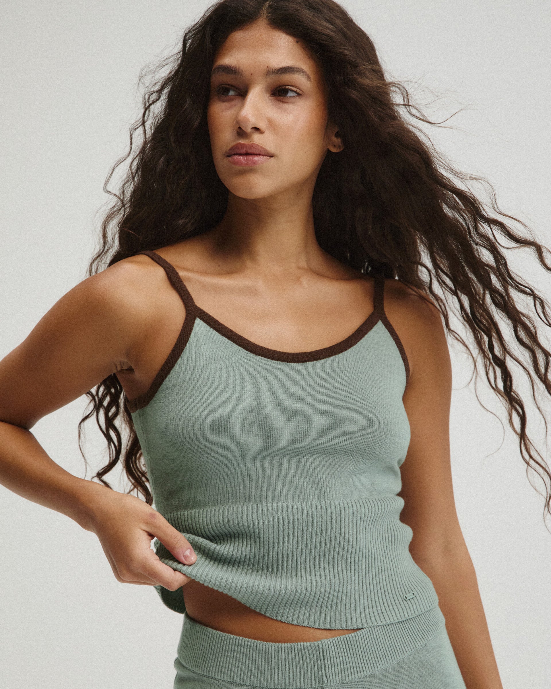 Sheer Knit Cami Top - Cloud Blue