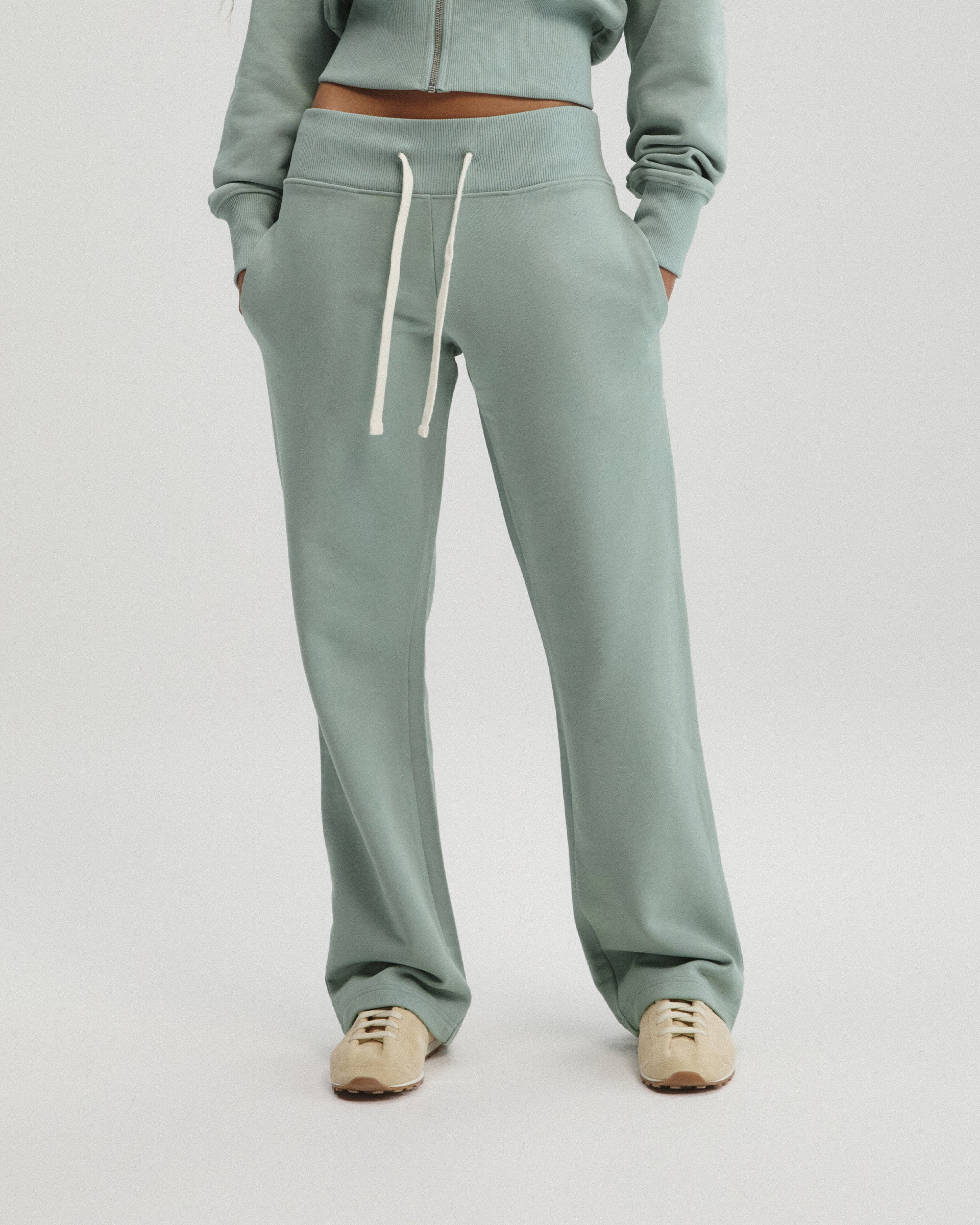 Rib Waist Straight Leg Sweatpants - Cloud Blue