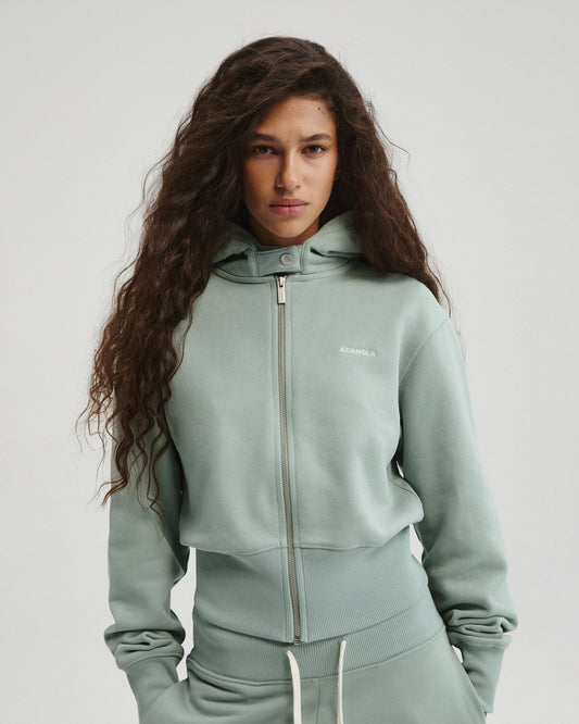 Cinch Hem Full Zip Hoodie - Cloud Blue