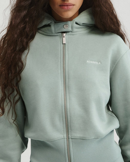 Cinch Hem Full Zip Hoodie - Cloud Blue