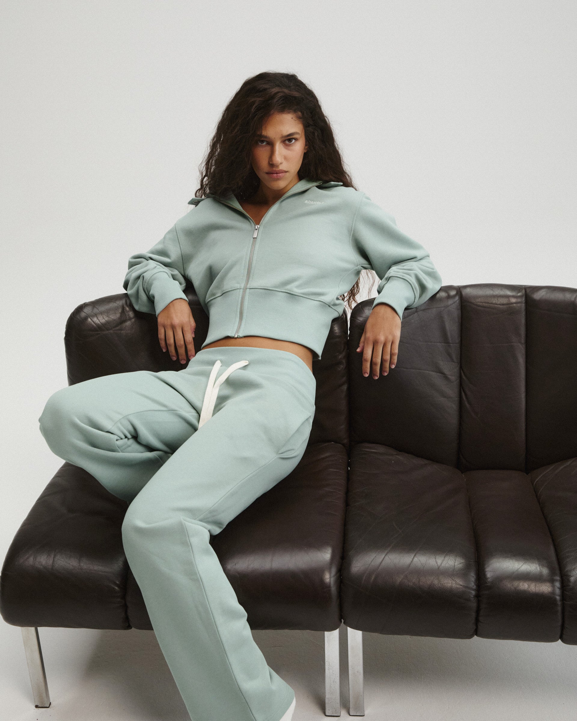 Rib Waist Straight Leg Sweatpants - Cloud Blue